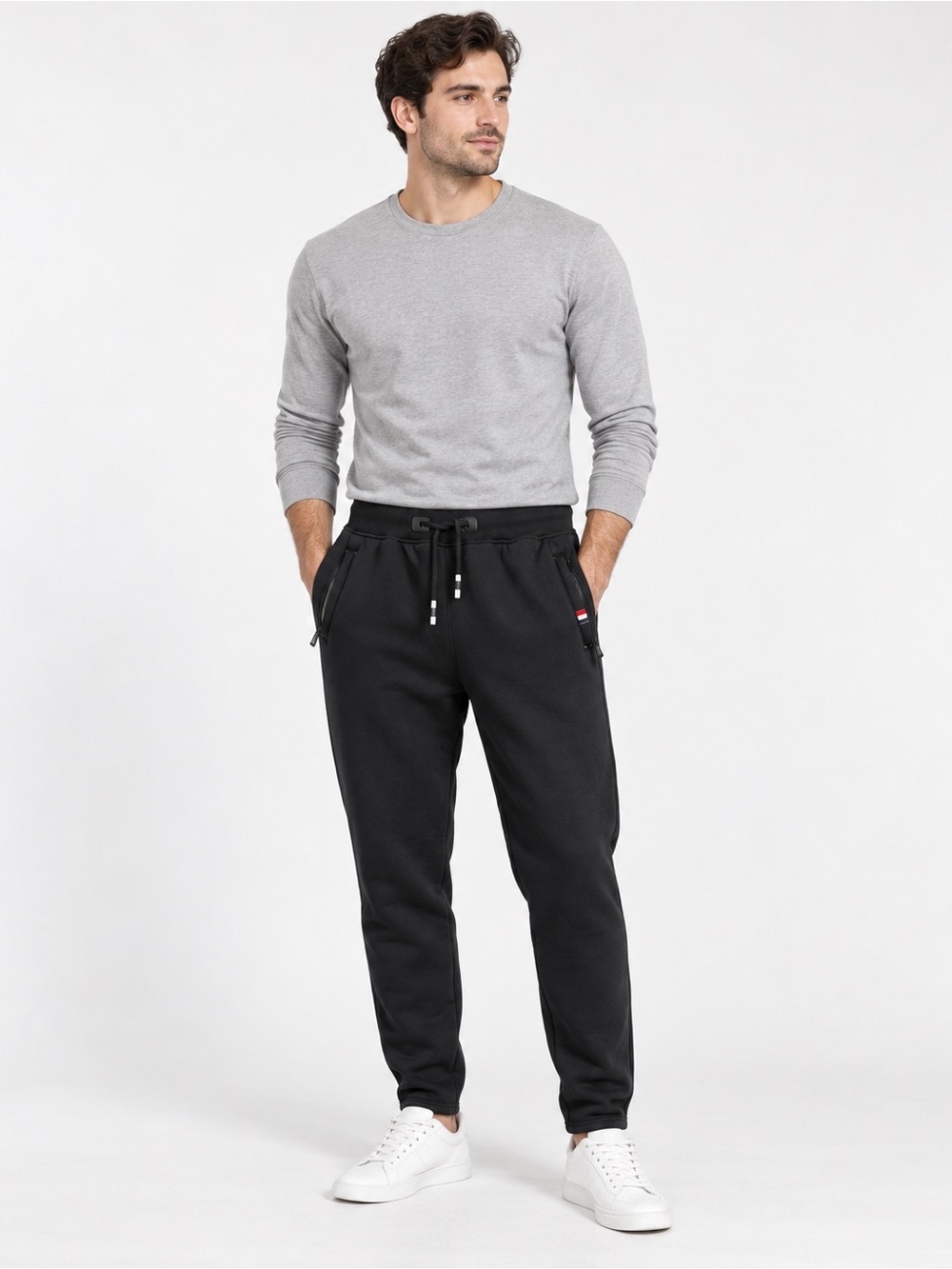Best Classic Black Fleece Lined Jogger Pants Size M Zip Pockets